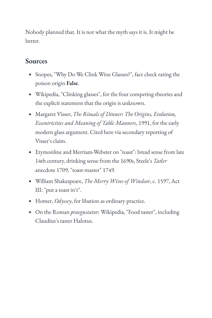 A sources list at the end of an entry